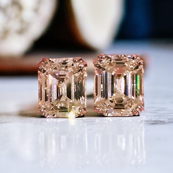 NEW Solid 925 Sterling Silver Prong Set Emerald Cut High Carbon Sparkling Studs - Picture 5 of 16